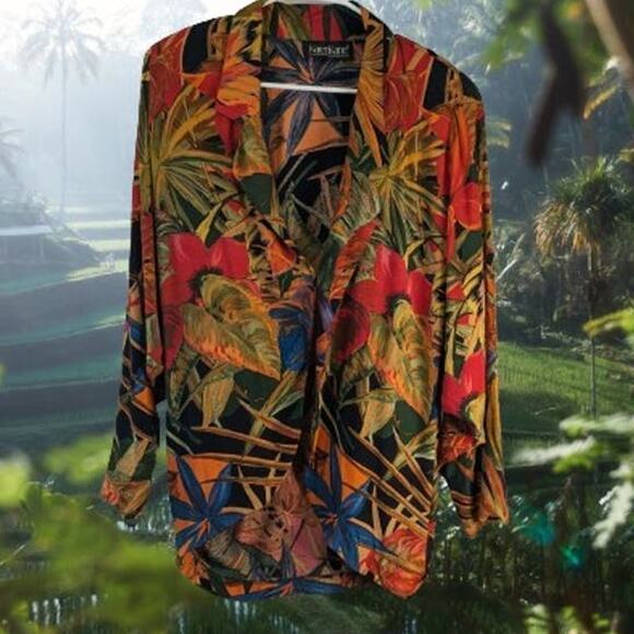 Karen Kane XS Vintage long sleeve open front tropical print rayon woman's jacket - Picture 1 of 1